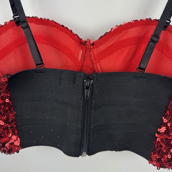 WET SEAL Red Sequins Women's Camisole Bustier Party Holiday Crop Top Large - Picture 9 of 14